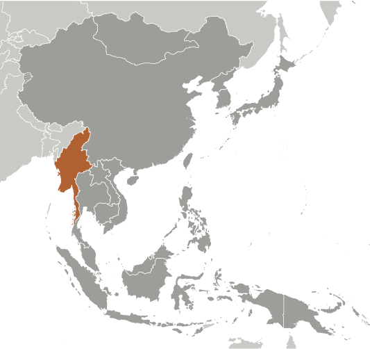Położenie Birmy na mapie Azji