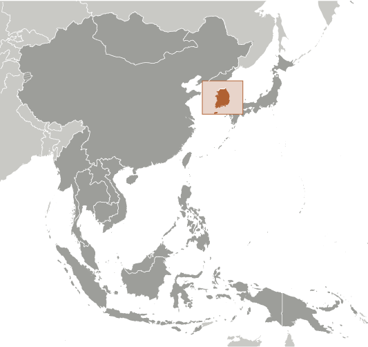 Położenie Korei Południowej na mapie Azji