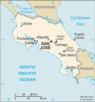 Mapa Kostaryki