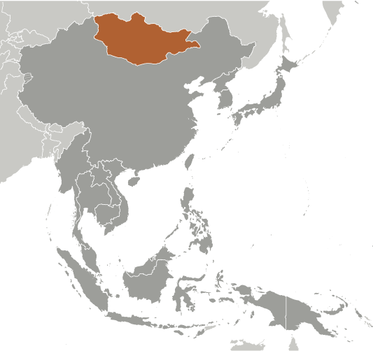 Położenie Mongolii na mapie Azji
