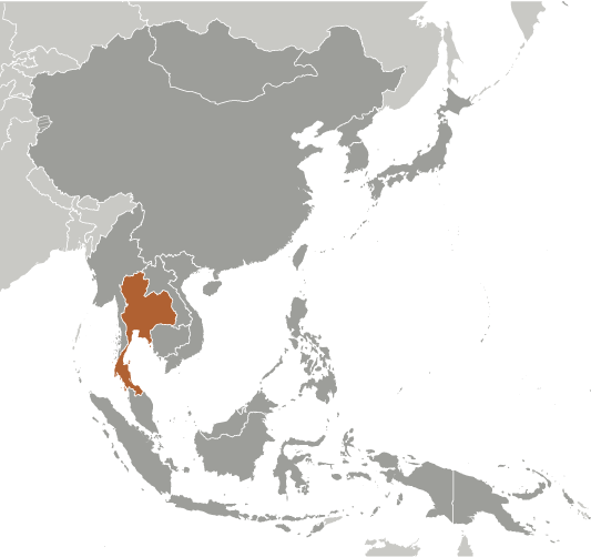 Położenie Tajlandii na mapie Azji
