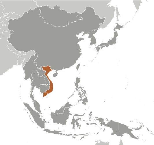Położenie Wietnamu na mapie Azji